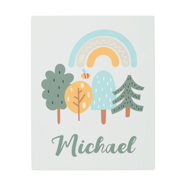 Cute Rainbow Magic Forest Metal Print (Front)