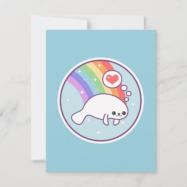 Cute Rainbow Manatee Birthday Invitations (Front)