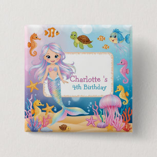 Cute Rainbow mermaid fish seahorse Birthday Button