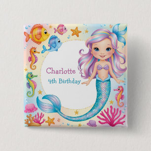 Cute Rainbow mermaid fish seahorse Birthday Button