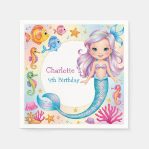 Cute Rainbow mermaid fish seahorse Birthday Napkins