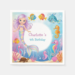 Cute Rainbow mermaid fish seahorse Birthday Napkins