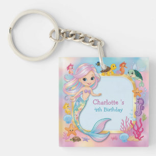 Cute Rainbow mermaid fish seahorse star Birthday Keychain