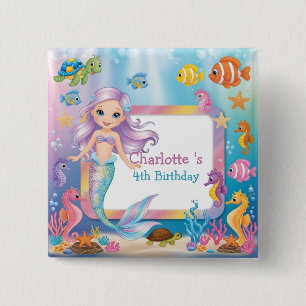 Cute Rainbow mermaid fish turtle star Birthday Button