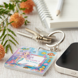 Cute Rainbow mermaid fish turtle star Birthday Keychain