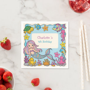 Cute Rainbow mermaid fish turtle star Birthday Napkins