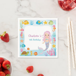 Cute Rainbow mermaid fish turtle star Birthday Napkins