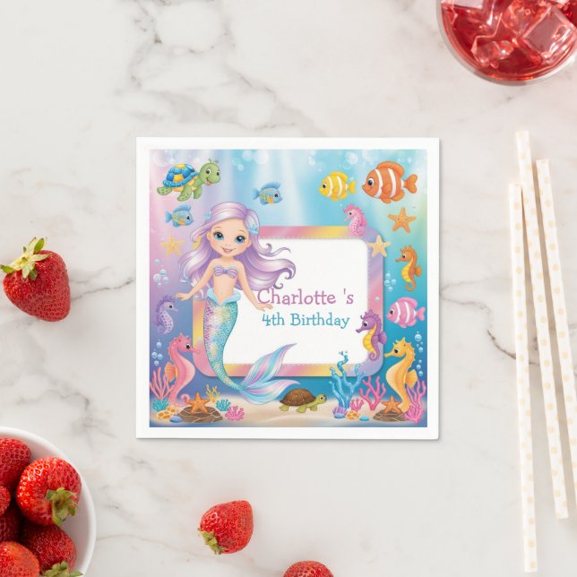 Cute Rainbow mermaid fish turtle star Birthday Napkins (Insitu)