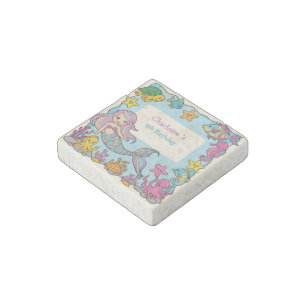 Cute Rainbow mermaid fish turtle star Birthday Stone Magnet
