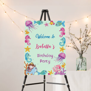 cute rainbow mermaid narwhal fish unicorn birthday foam board