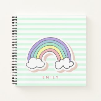Cute Rainbow - Mint Green Striped Kids' Notebook