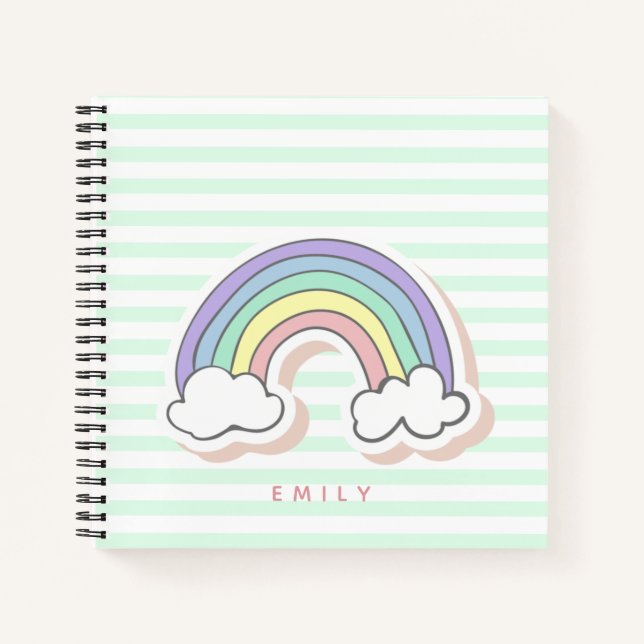 Cute Rainbow - Mint Green Striped Kids' Notebook (Front)