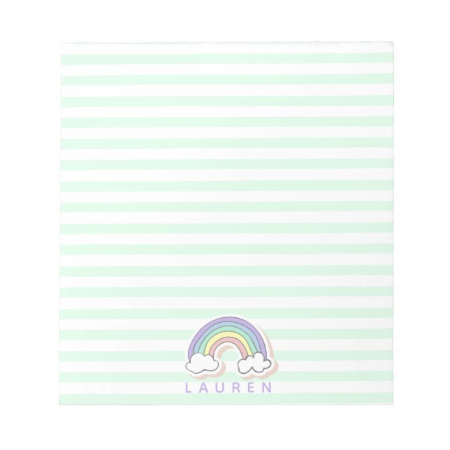 Cute Rainbow - Mint Green Striped Kids' Notepad (Front)