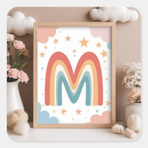 ☁️ Cute Rainbow Monogram M Initial Design ☁️ Square Sticker