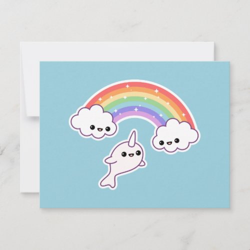 Cute Rainbow Narwhal Birthday Party Invitations