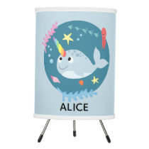 Cute Rainbow Narwhal Cartoon and Name Kids Tripod Lamp