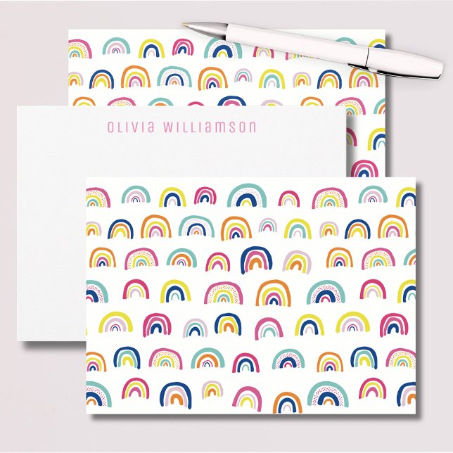 Cute Rainbow Notecard (Cute rainbow personalized name notecards.  Perfect for thank you messages & personalised stationery.)