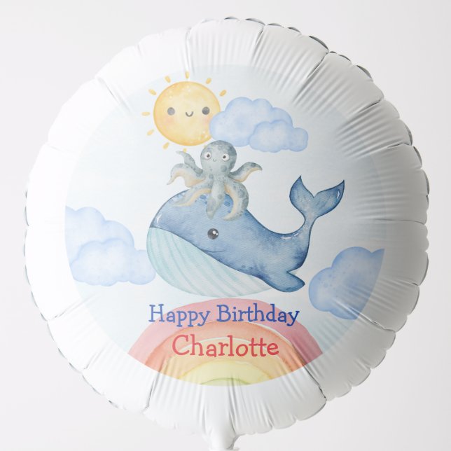 Cute rainbow octopus Whale fish Birthday party Balloon (Front)