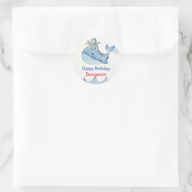 Cute rainbow octopus Whale fish Birthday party Classic Round Sticker (Bag)