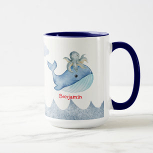 Cute rainbow octopus Whale fish Birthday party Mug
