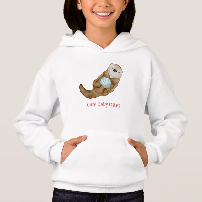 Cute rainbow Otter Scallops Birthday party Hoodie (Front)