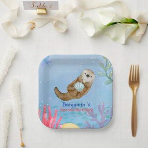 Cute rainbow Otter Scallops Birthday party Paper Plates