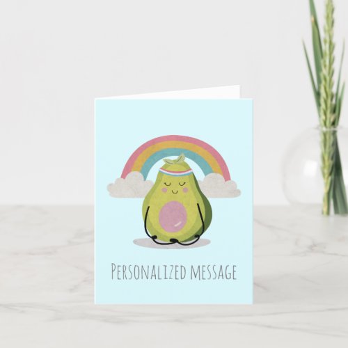 Cute Rainbow over Avocado doing Yoga Thank You Card