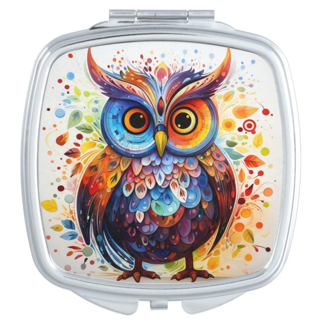 Cute Rainbow Owl Compact Mirror (Front)