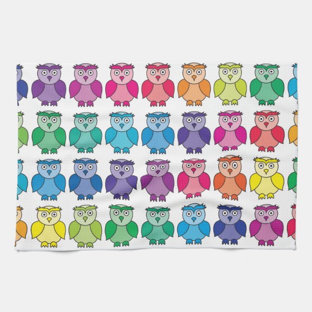 Cute Rainbow Owl Pattern Kitchen Towel (Horizontal)