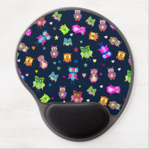 Cute rainbow owls dark blue gel mouse pad