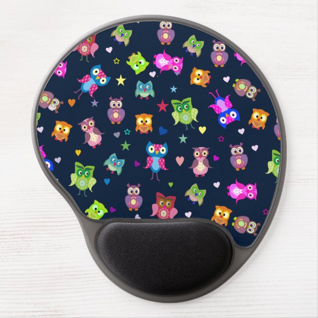 Cute rainbow owls dark blue gel mouse pad (Front)