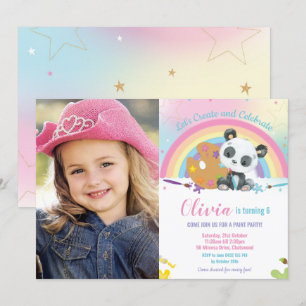 Cute Rainbow Panda Art Party Paint Birthday Photo Invitation