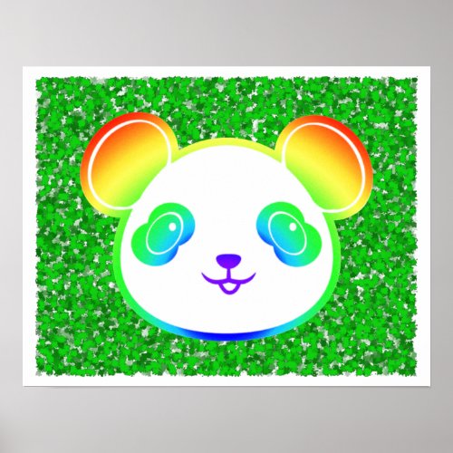 Cute Rainbow Panda Bear On Foliage Background Poster
