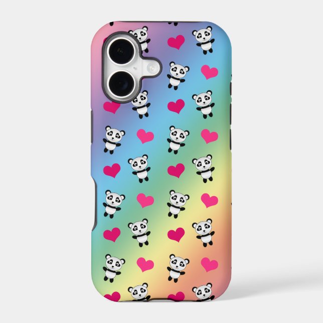 Cute rainbow panda hearts pattern iphone case (Back)