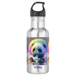 Cute Rainbow Panda Name Personalized Stainless Steel Water Bottle