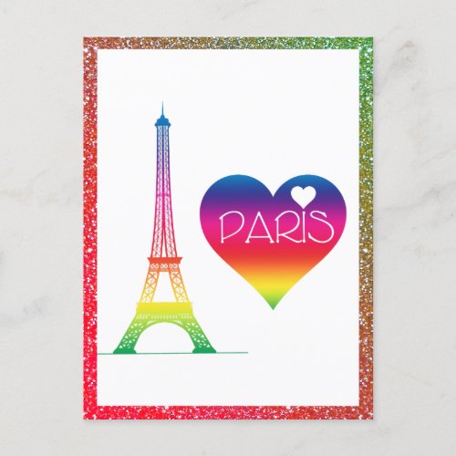 Cute Rainbow Paris Heart Eiffel Tower Postcard