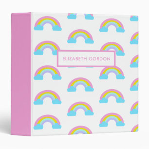 Cute Rainbow Pastel Colorful Personalized Monogram 3 Ring Binder