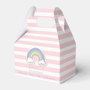 Cute Rainbow - Pastel Pink Striped Kids Birthday Favor Boxes