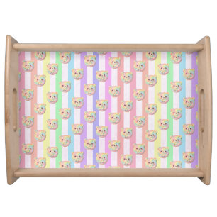 Cute Rainbow Pastel Teddy Bear and Stripe Serving Tray