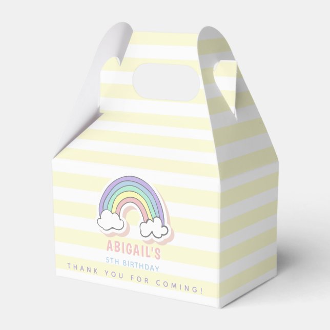 Cute Rainbow - Pastel Yellow Striped Kids Birthday Favor Boxes (Front Side)
