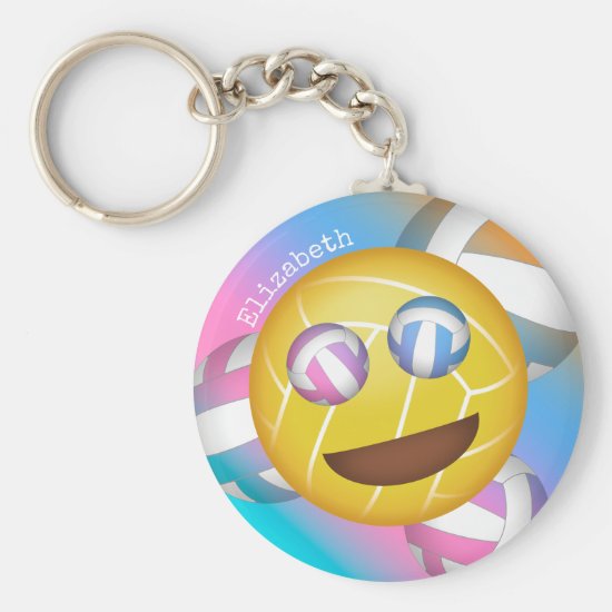 cute rainbow pastels smiling face volleyball emoji keychain
