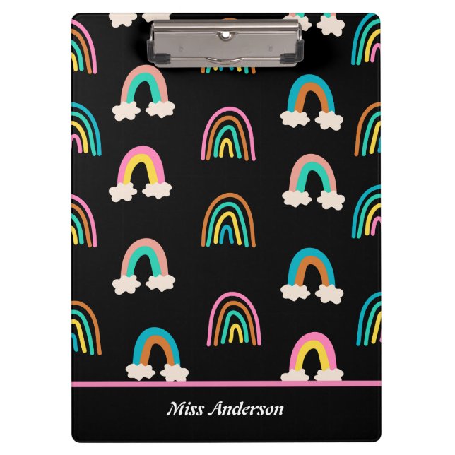 Cute Rainbow Patten Customizable Teacher's  Clipboard (Front)