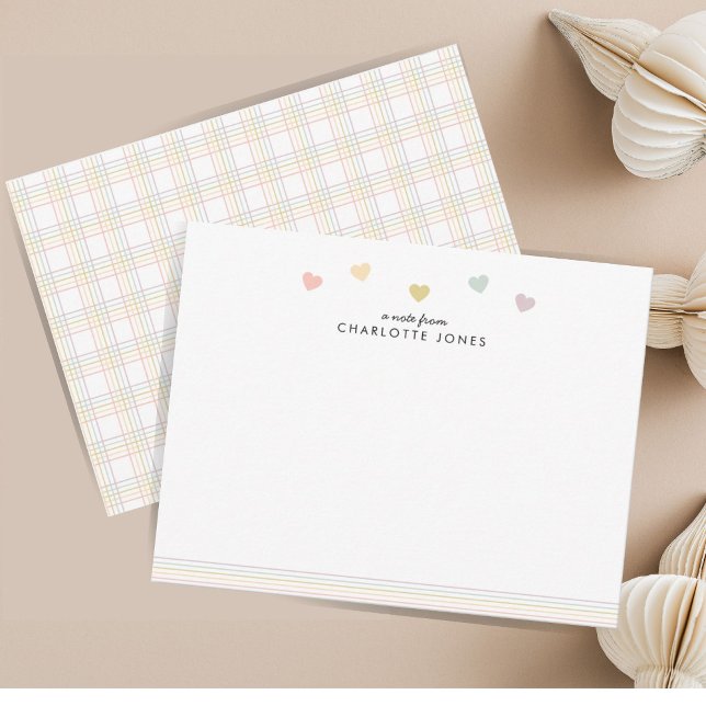 Cute Rainbow Pattern Hearts Kids Stationery Black Note Card (Creator Uploaded)