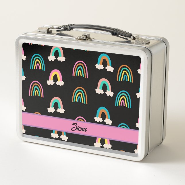 Cute Rainbow Pattern Personalized Name  Metal Lunch Box (Front)