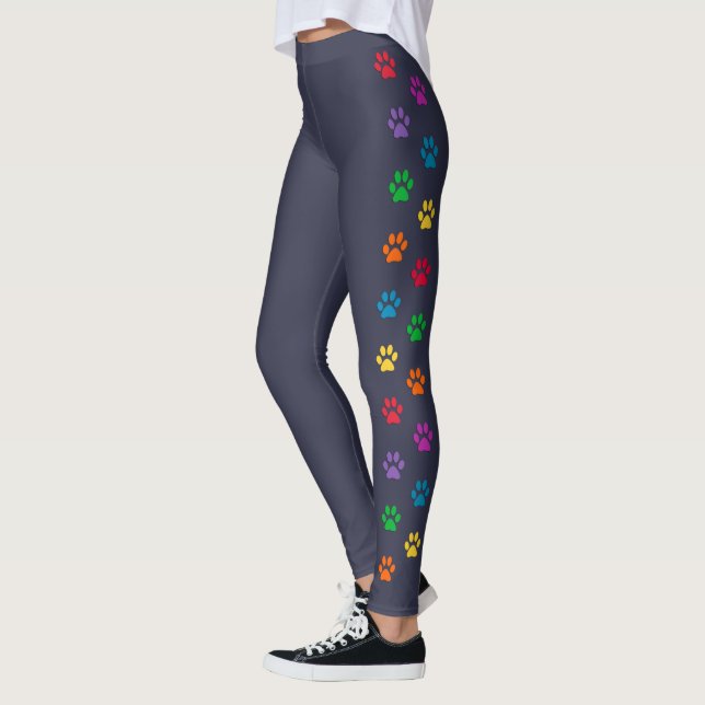 Cute Rainbow Paw Prints Leggings (Left)