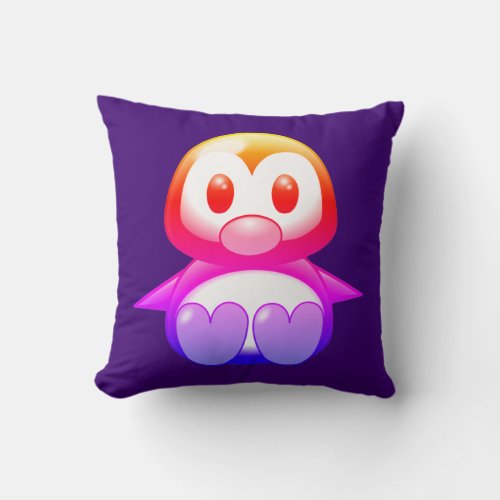Cute Rainbow Penguin Throw Pillow