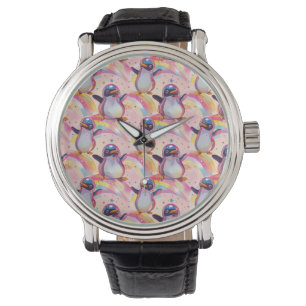 Cute Rainbow Penguins and Stars Pattern Watch