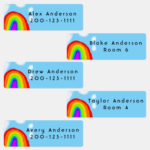 Cute Rainbow Personalized Kids Labels