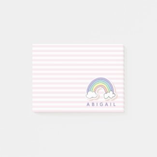 Cute Rainbow - Personalized Pink Striped Kids' Post-it Notes