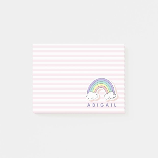 Cute Rainbow - Personalized Pink Striped Kids' Post-it Notes (Front)